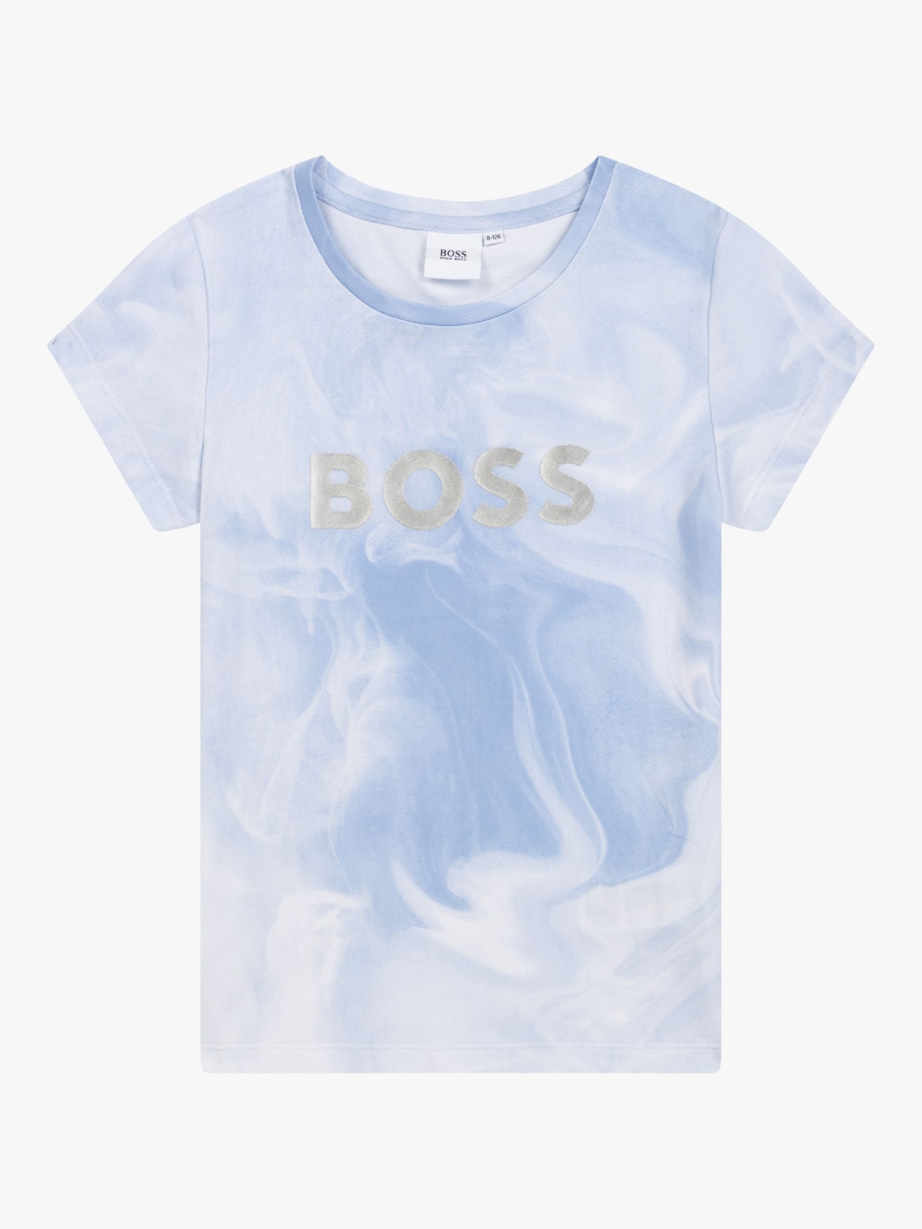 BOSS Kids' Tie Dye Logo Short Sleeve T-Shirt, Light Sky, 4 years
