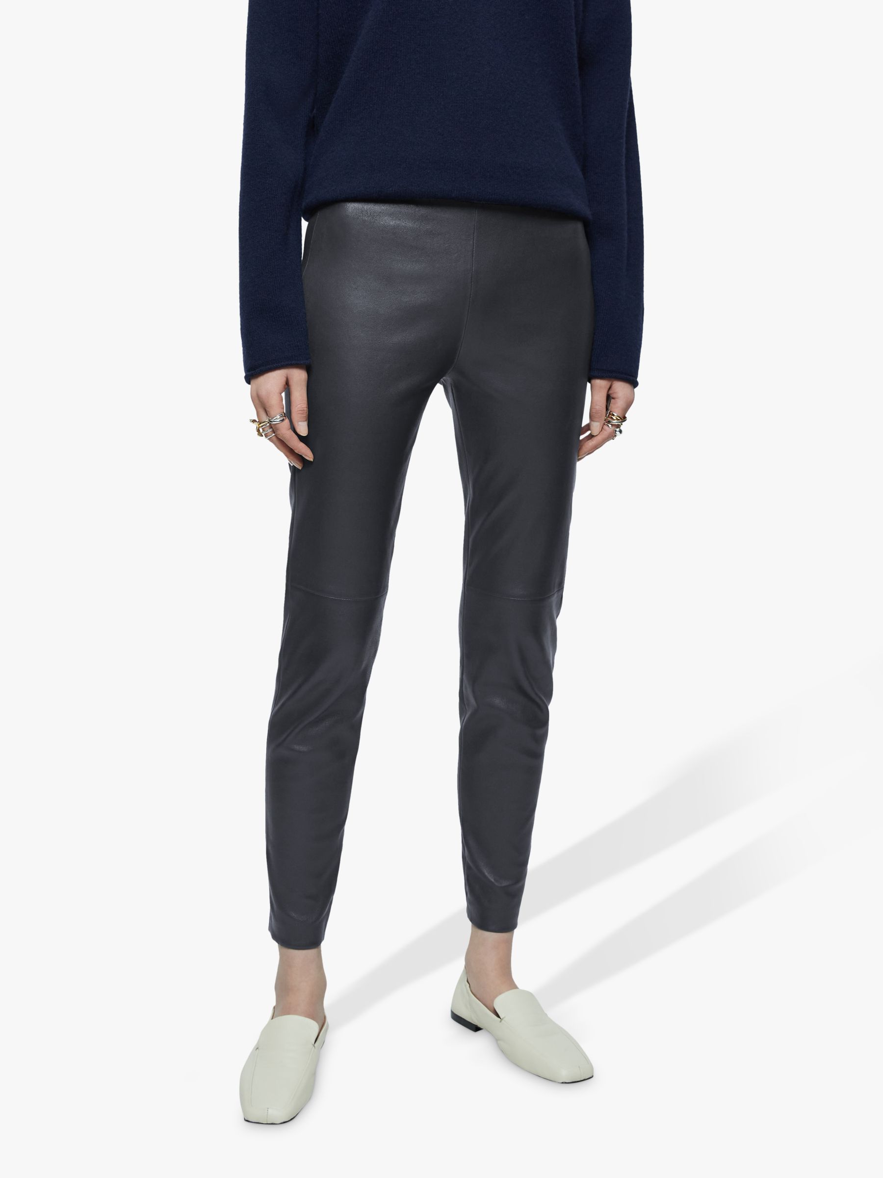 Jigsaw Stretch Leather Leggings, Navy at John Lewis & Partners