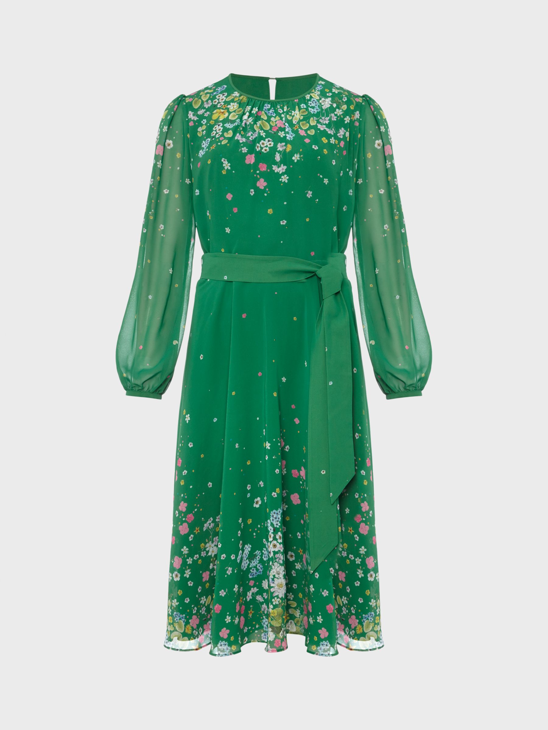 Hobbs Maria Floral Knee Length Dress, Green/Multi at John Lewis & Partners