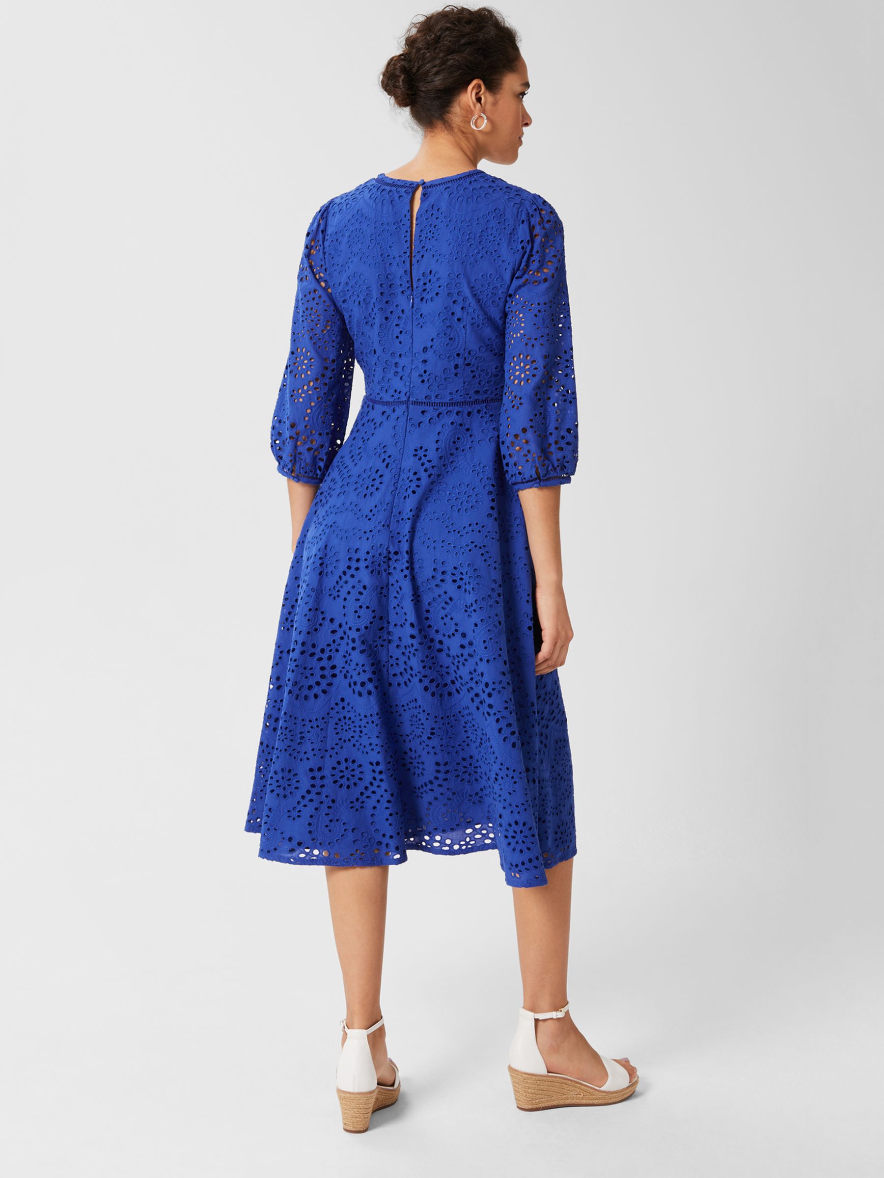 Hobbs Rhea Broderie Anglaise Cotton Dress, Cobalt Blue, 6