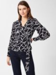 Hobbs Clemmie Abstract Print Wrap Blouse, Navy/Ivory