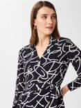 Hobbs Clemmie Abstract Print Wrap Blouse, Navy/Ivory