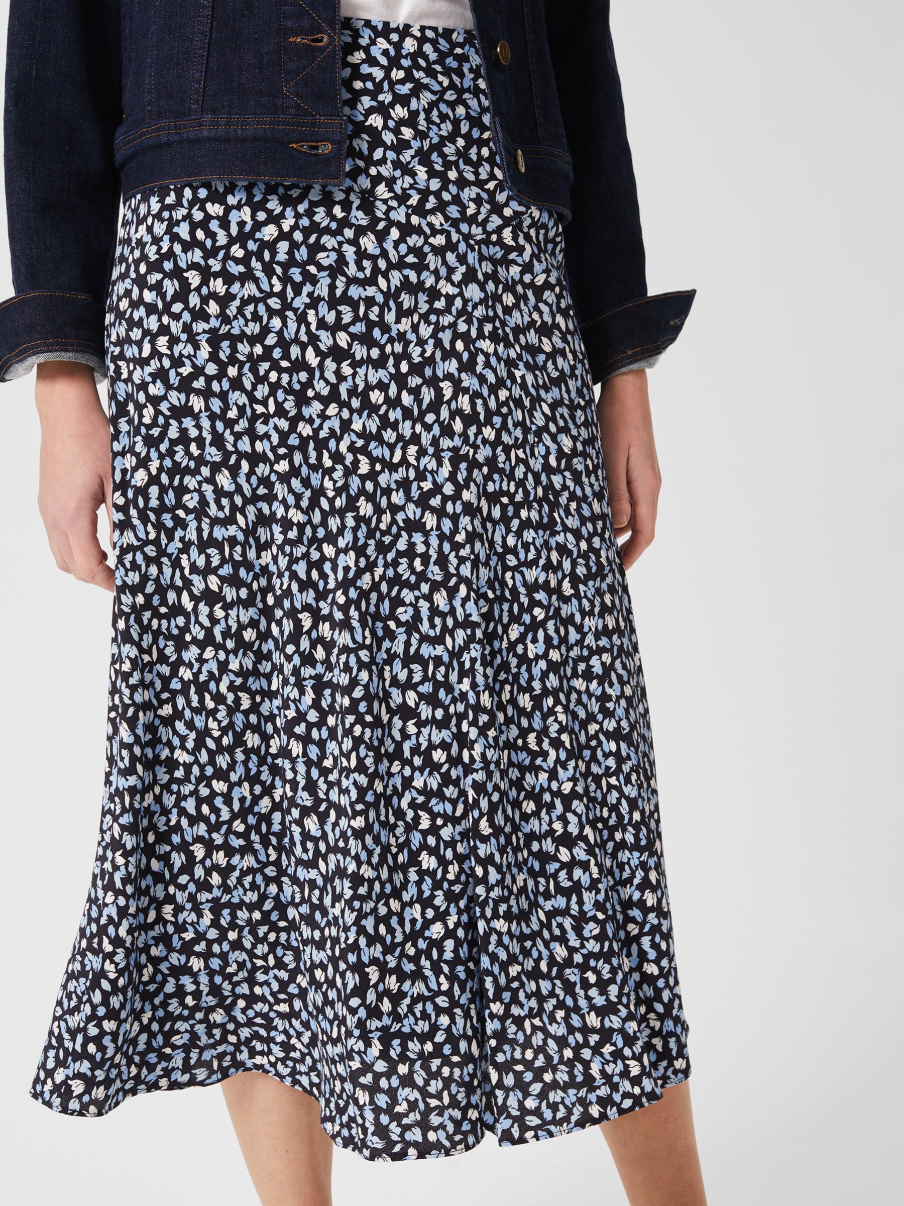 Hobbs Angie Floral Midi Skirt, Navy/Multi at John Lewis & Partners