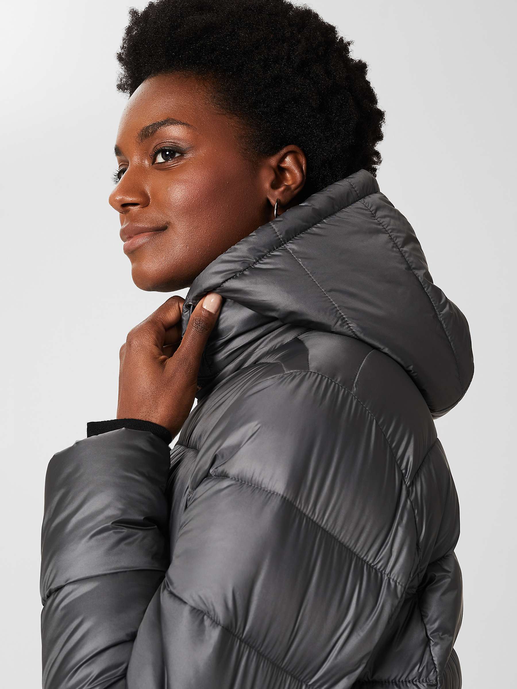 Buy Hobbs Petite Danika Longline Puffer Jacket, Charcoal Grey Online at johnlewis.com