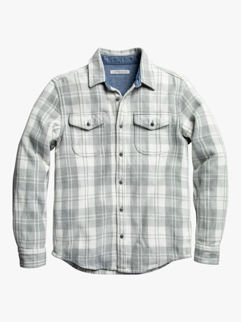 Outerknown Organic Cotton Check Overshirt, Grey at John Lewis & Partners