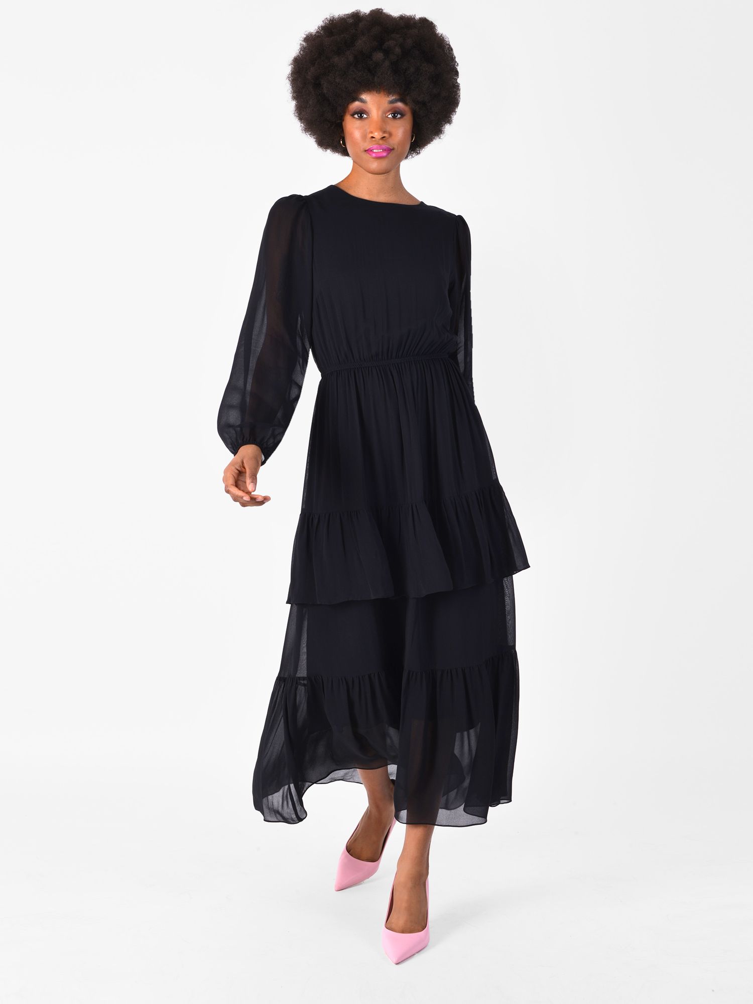 Ro&Zo Tiered Midi Dress, Black at John Lewis & Partners