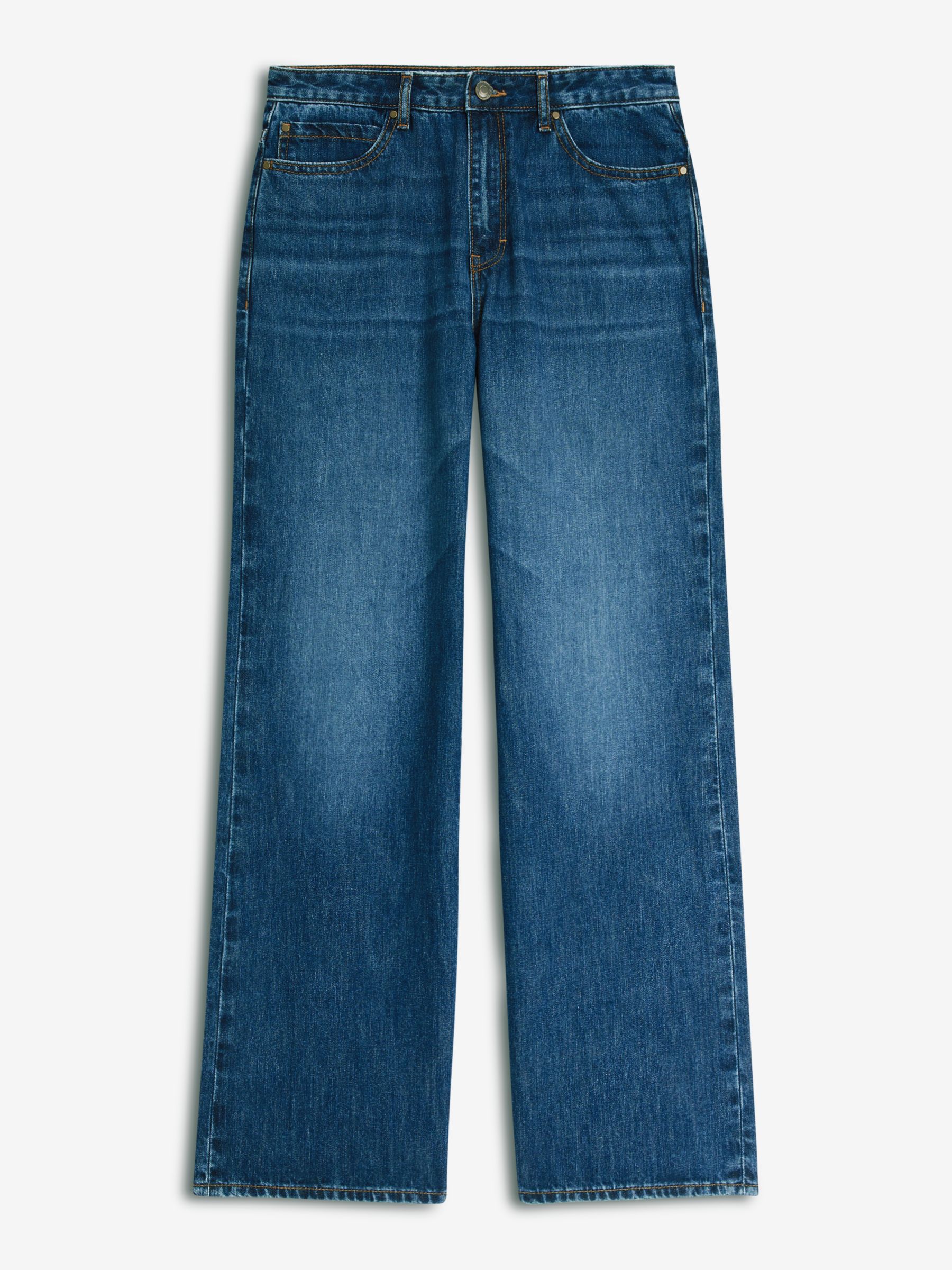John Lewis ANYDAY Plain Wide Leg Jeans, Mid Wash Blue, 6