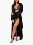 Playful Promises Applique Lace and Satin Robe, Black