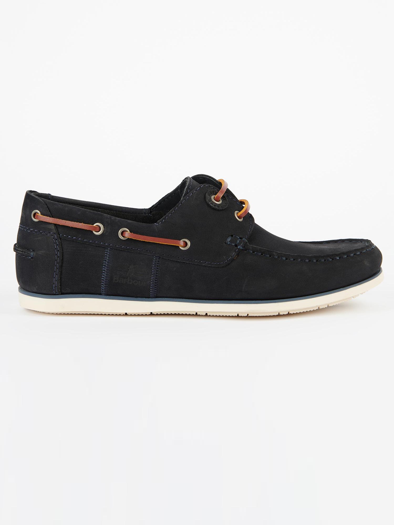 Barbour Capstan Leather Boat Shoes, Navy at John Lewis & Partners
