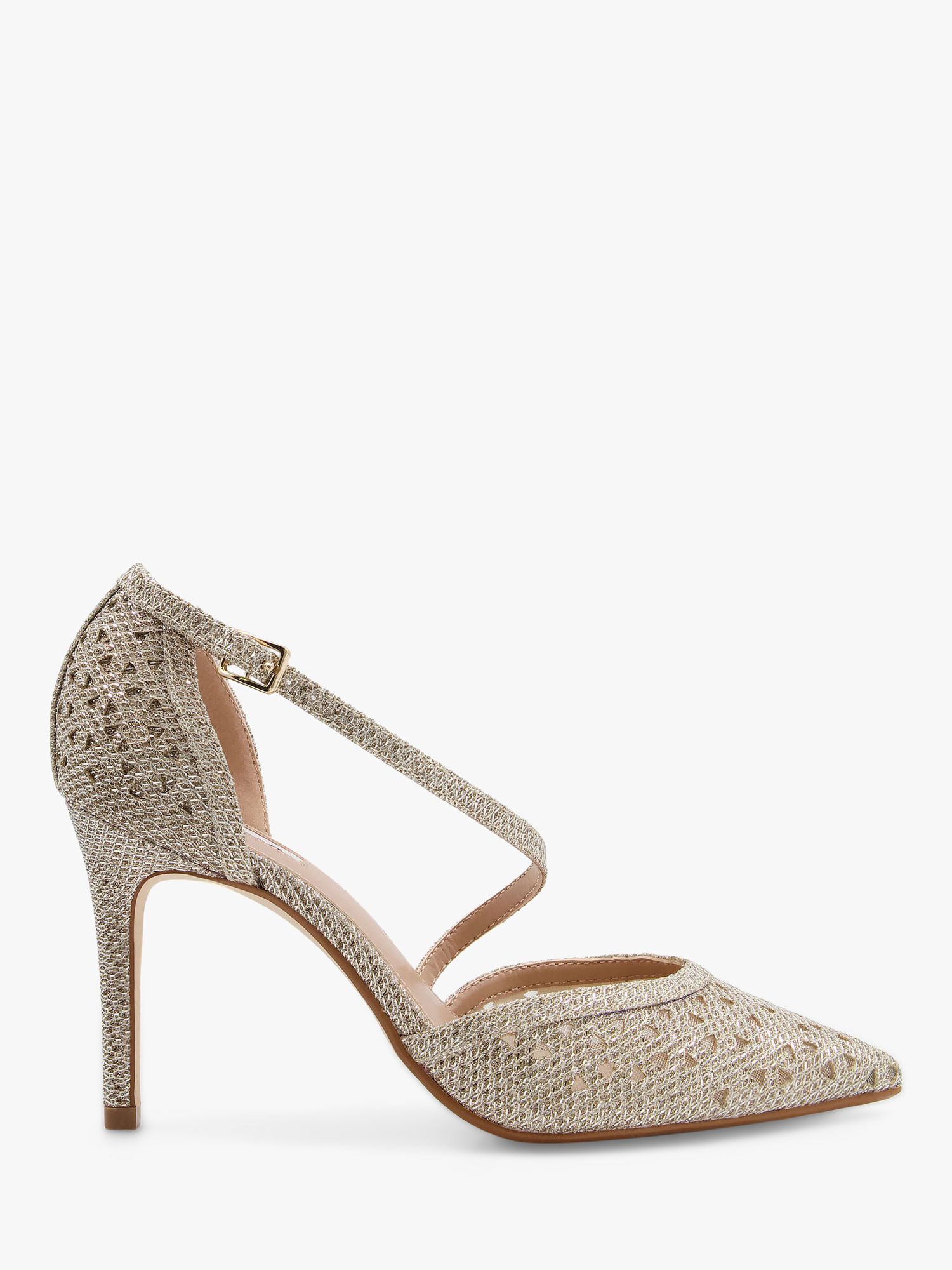 Dune Danae Wide Fit Pointed High Heels, Gold at John Lewis & Partners