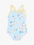 Monsoon Baby Daisy Print Ruffle Back Swimsuit, Blue