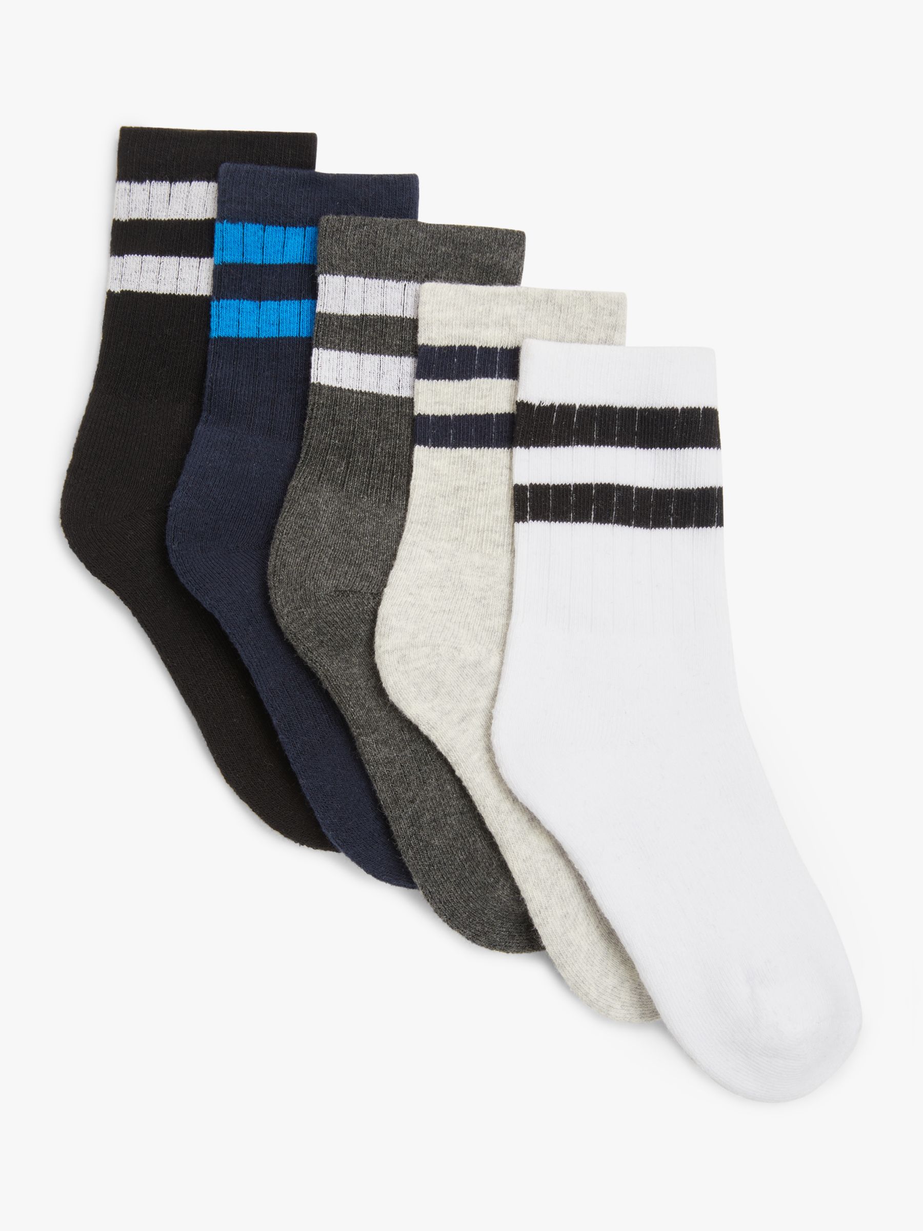 John Lewis Kids' Sport Striped Tube Socks, Pack of 5, Blue/Multi at ...