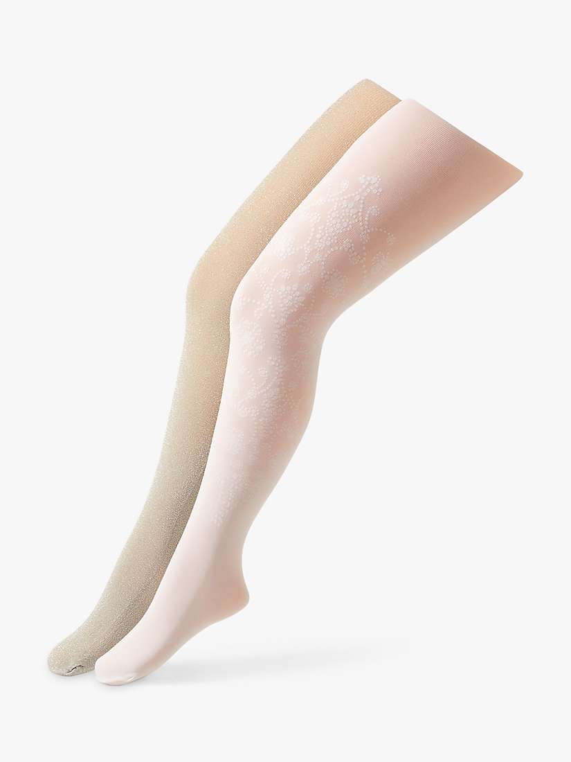 Buy Monsoon Kids' Glitter Baroque Tights, Pack of 2, Silver/Multi Online at johnlewis.com
