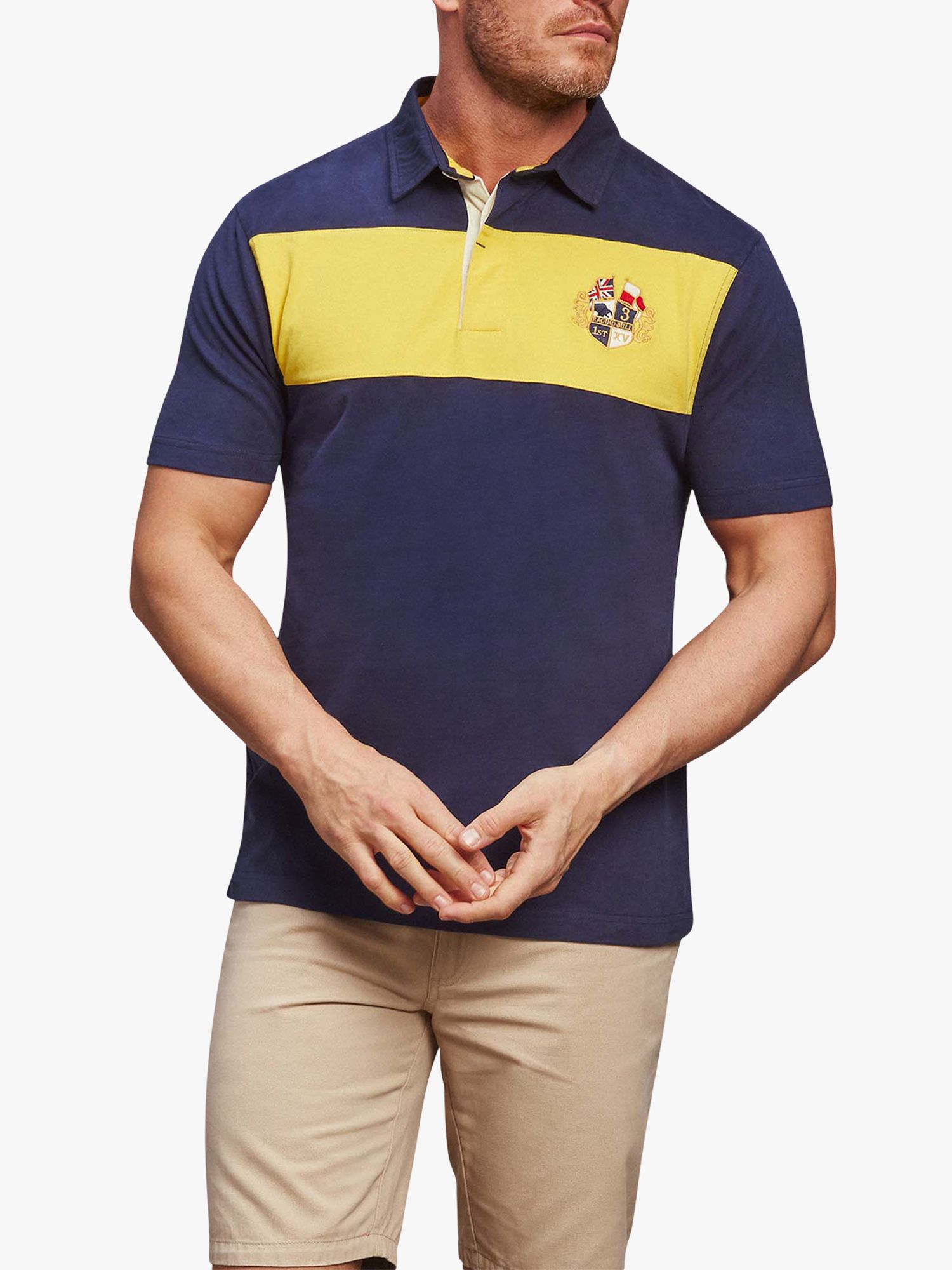 Raging Bull Contrast Panel Rugby Shirt, Navy at John Lewis & Partners