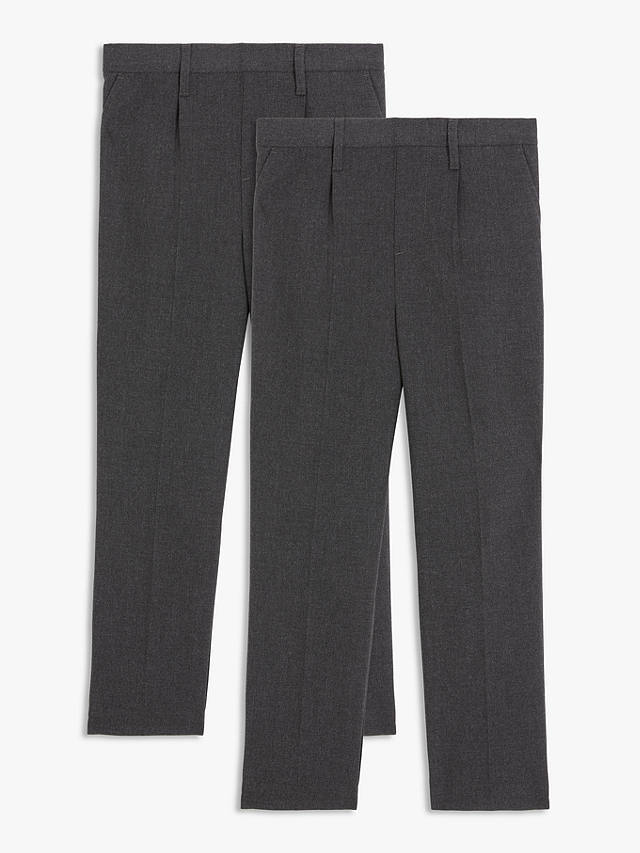 John Lewis ANYDAY Boys' Adjustable Waist Slim Fit School Trousers, Pack of 2, Grey