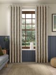 John Lewis Picot Stripe Embroidery Pair Lined Eyelet Curtains, Navy