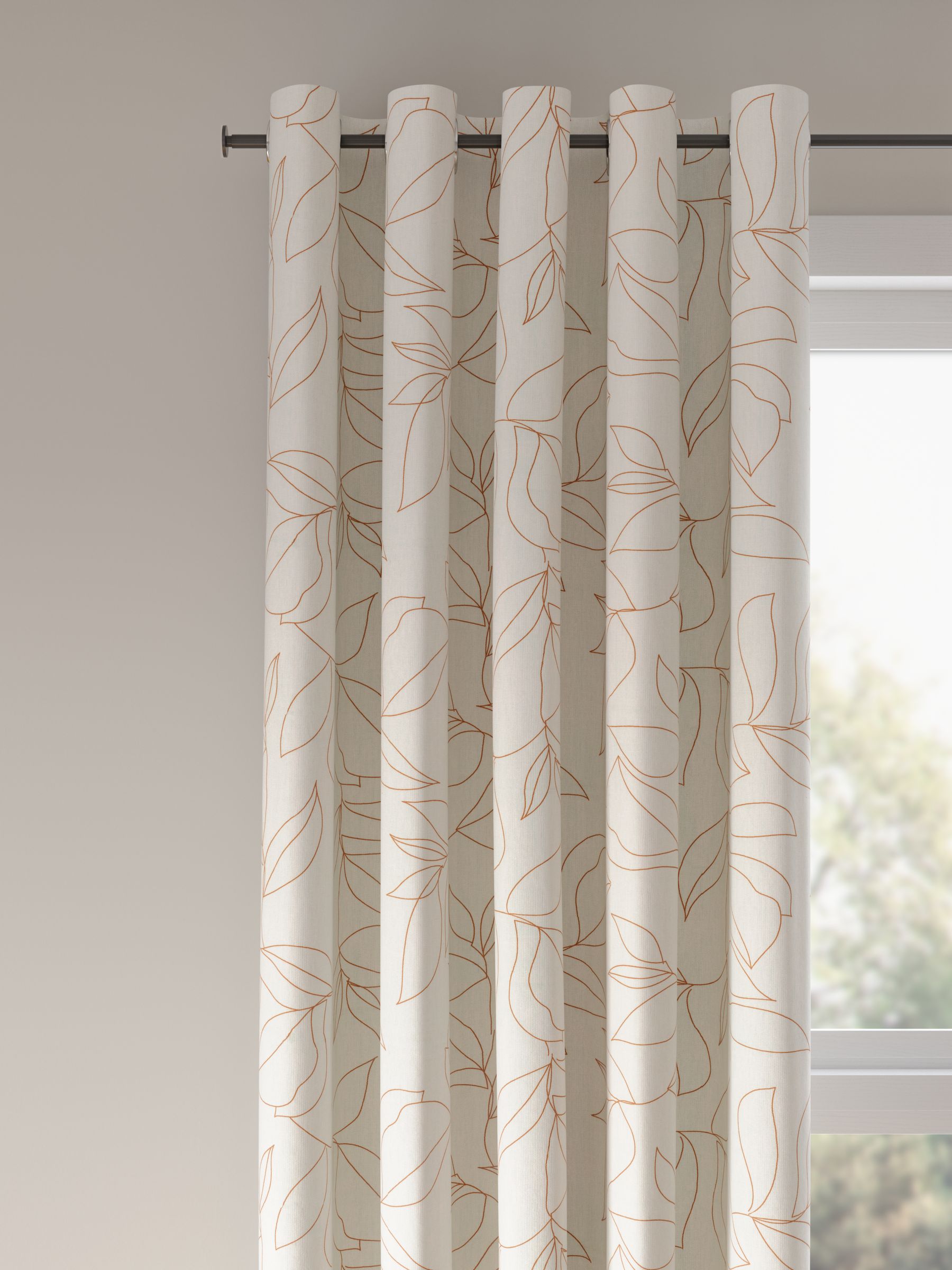 John Lewis ANYDAY Trailing Leaves Pair Lined Eyelet Curtains