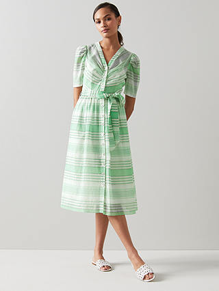 L.K.Bennett Hendrick Stripe Midi Dress, Green/White