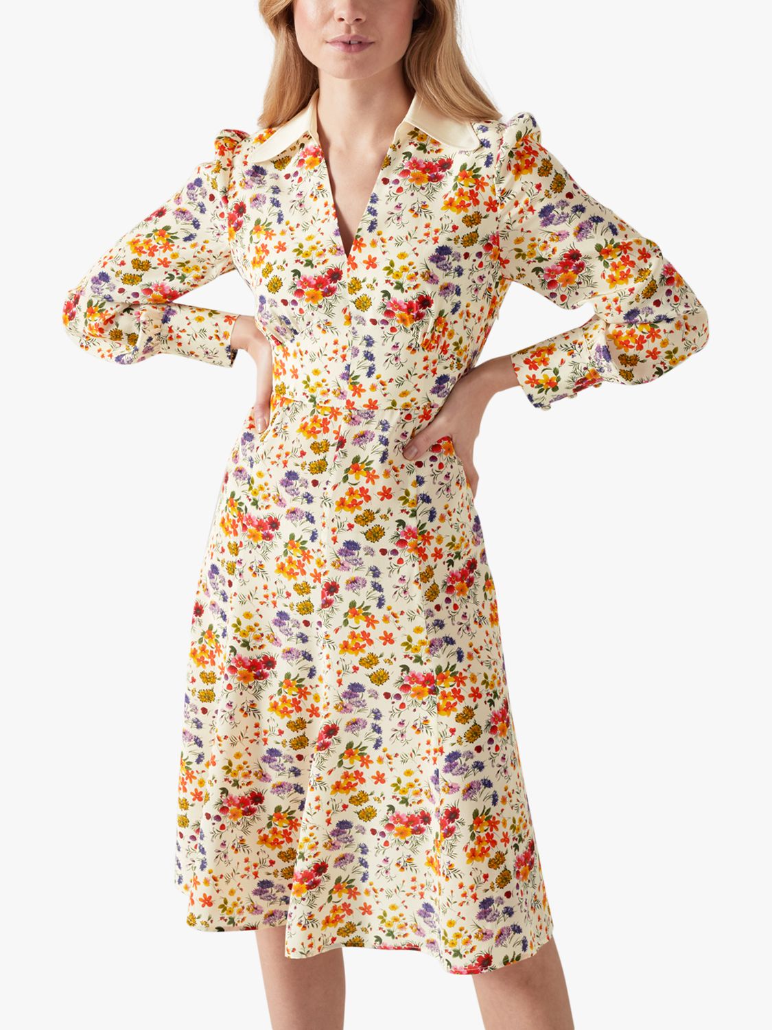 L.K.Bennett Flo Floral Meadow Print Silk Midi Dress, Multi at John ...