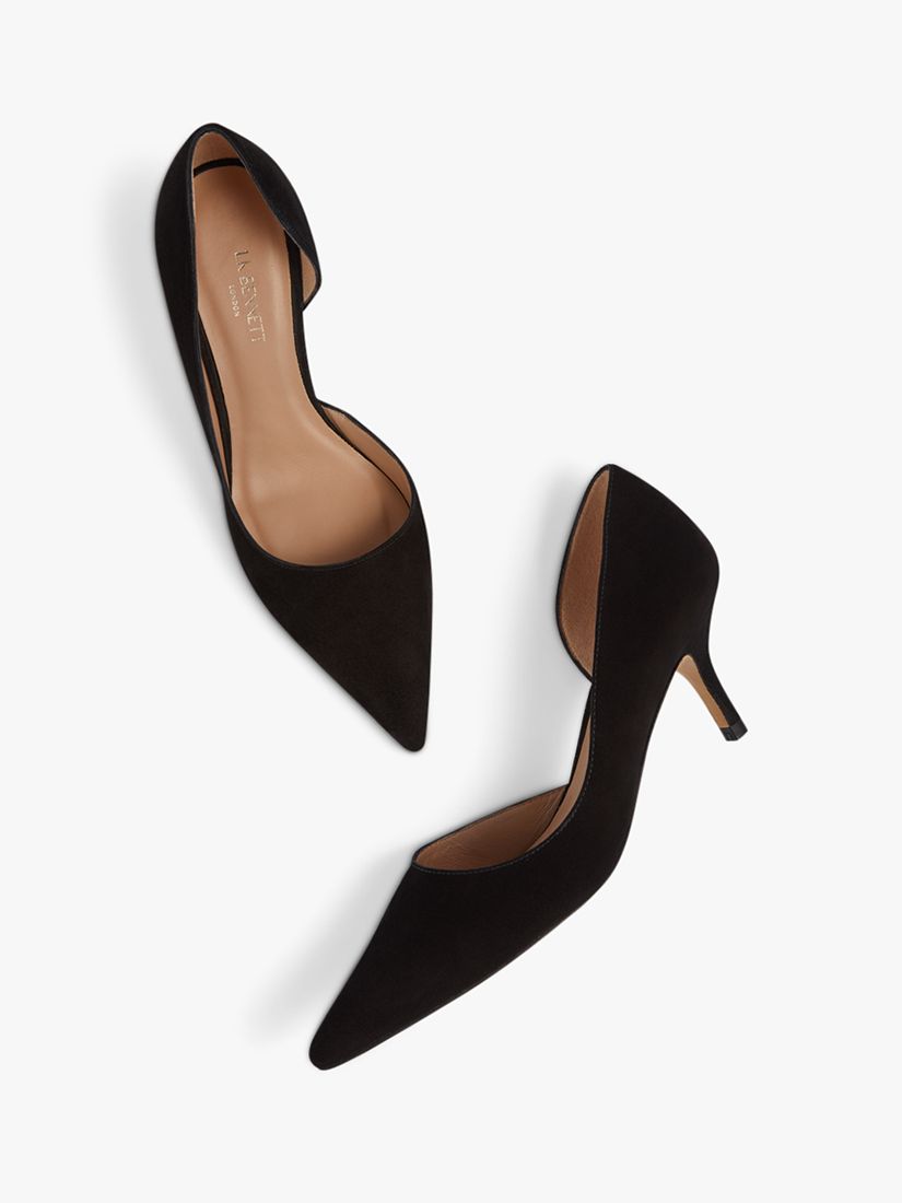 L.K.Bennett Hazel Suede Open Court Shoes, Black at John Lewis & Partners