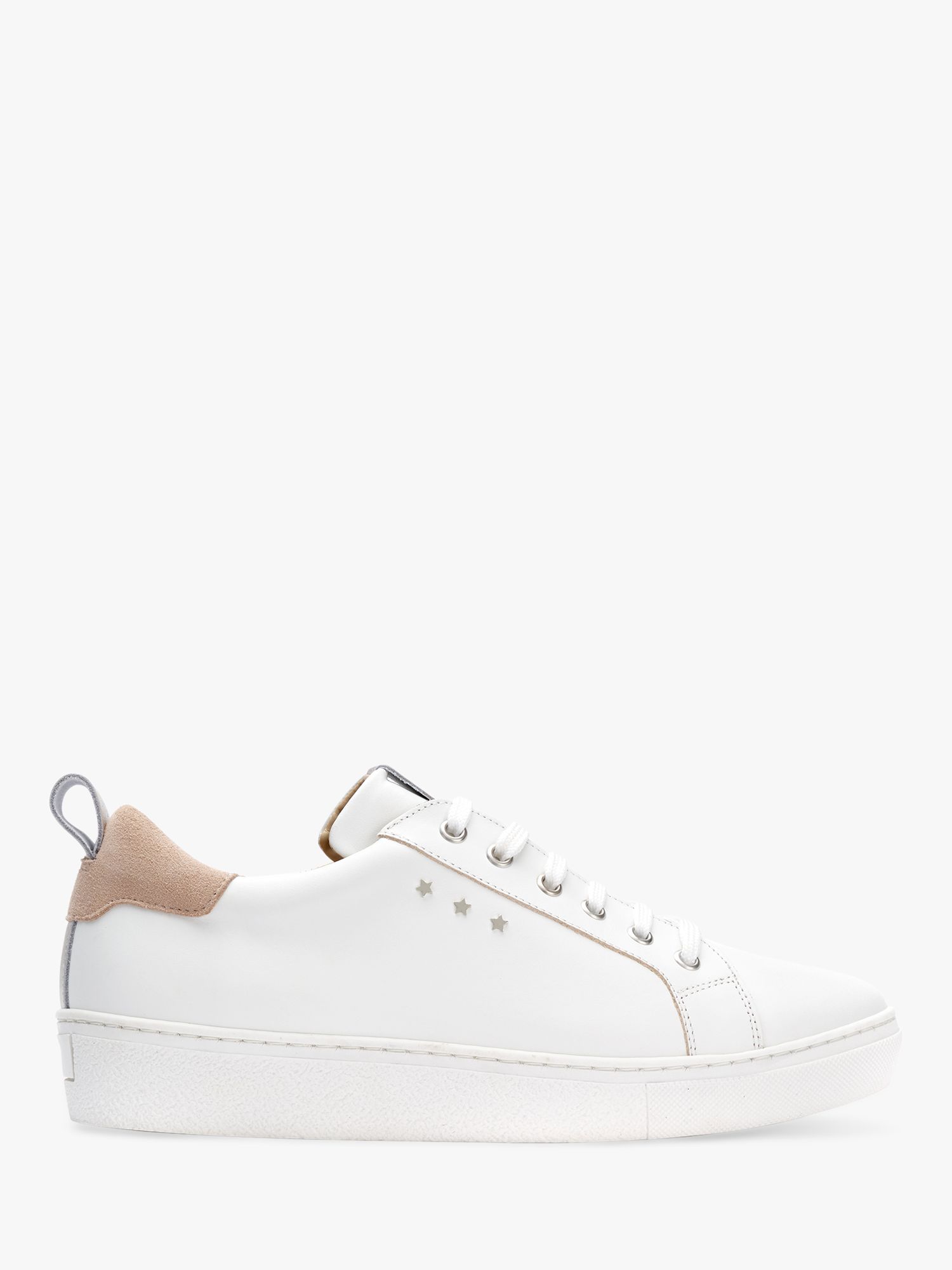 Mint Velvet Allie Leather Star Stud Lace Up Trainers, White/Natural