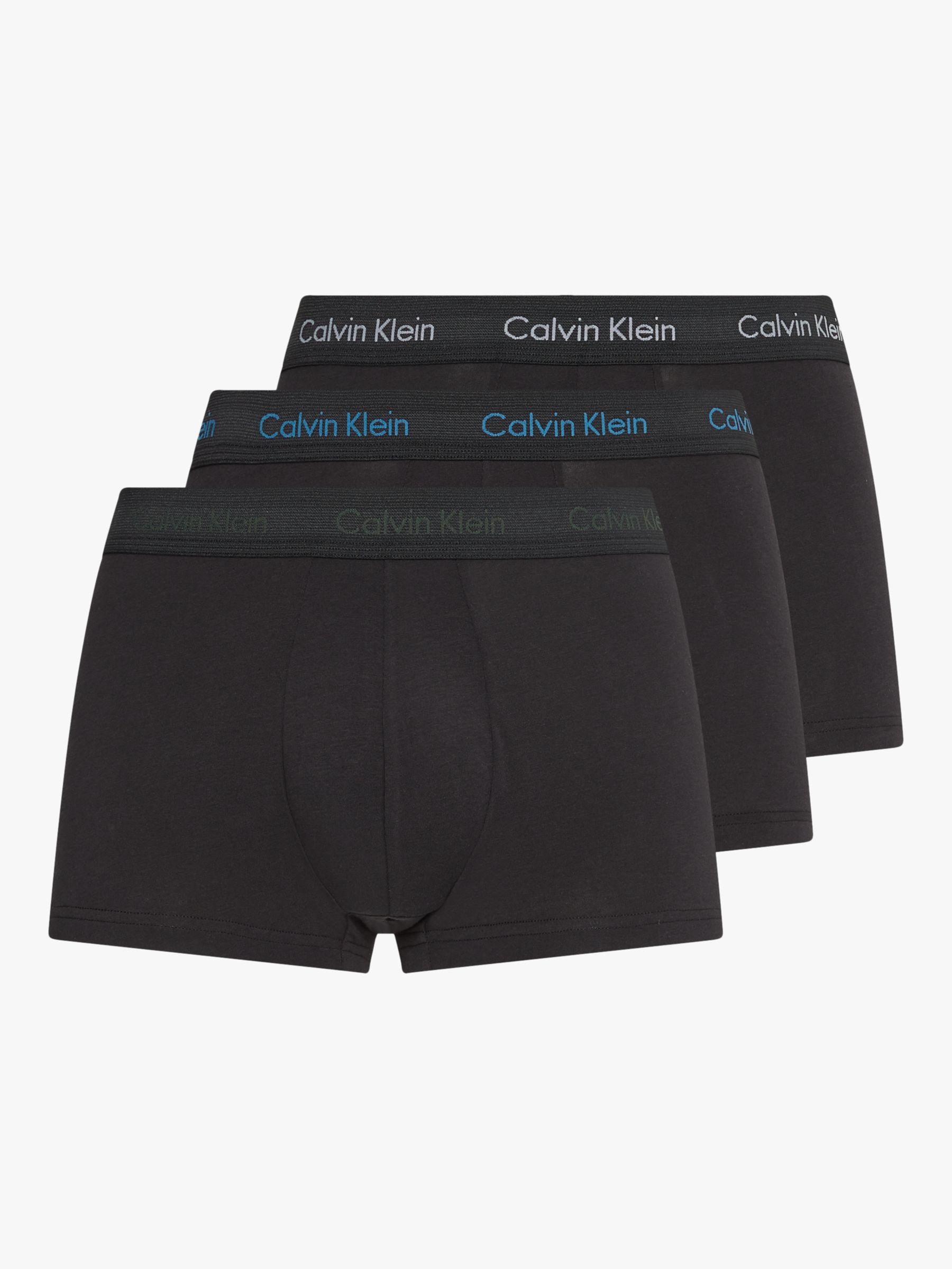 Calvin Klein Cotton Blend Trunks, Pack of 3, Grey/Grey/Teal at John Lewis &  Partners