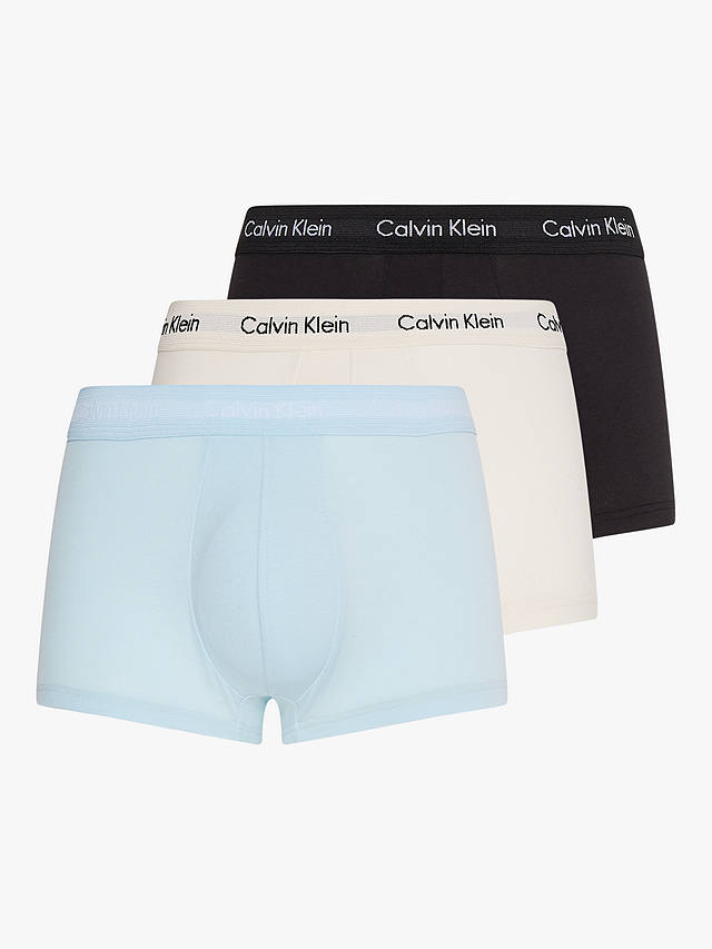 Calvin Klein Cotton Stretch Colour Band Trunks, Pack of 3, Rain/Black/Ivory