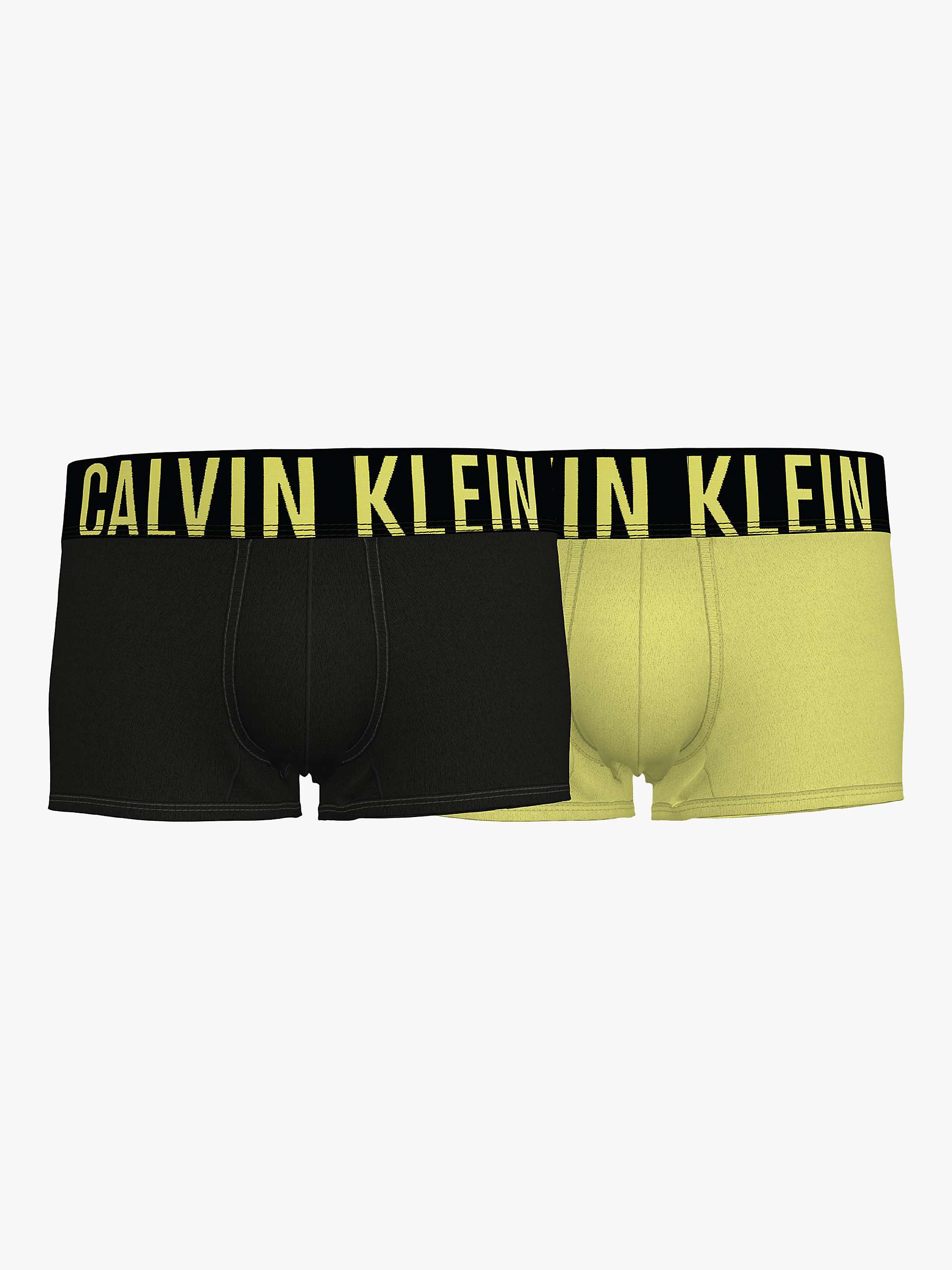 Calvin Klein Intense Power Low Cotton Stretch Trunks, Pack of 2,  Black/Mesqu Lime at John Lewis & Partners