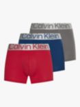 Calvin Klein Recycled Cotton Blend Trunks, Pack of 3, Grey/Berry/Lake