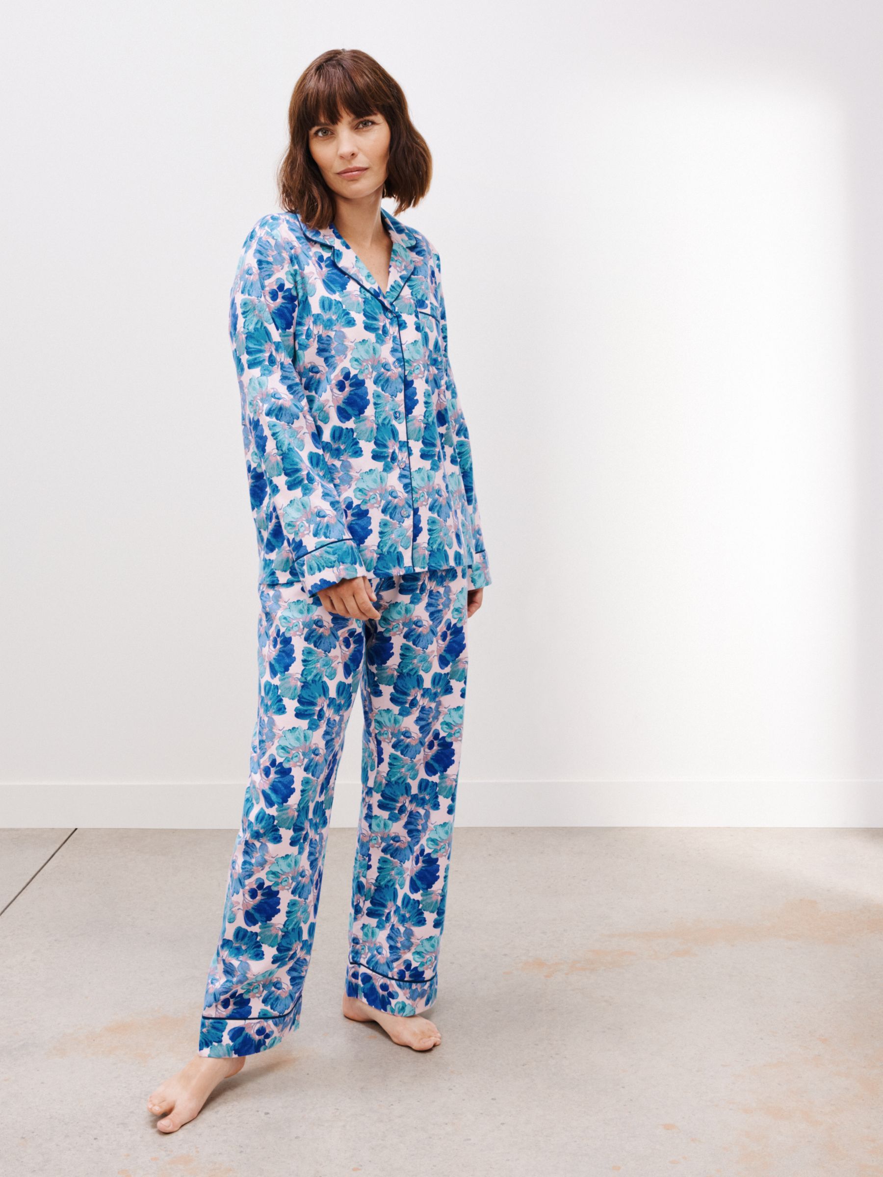John Lewis Kids' Pointelle & Brushed Cotton Pyjama Set, Blue/Multi