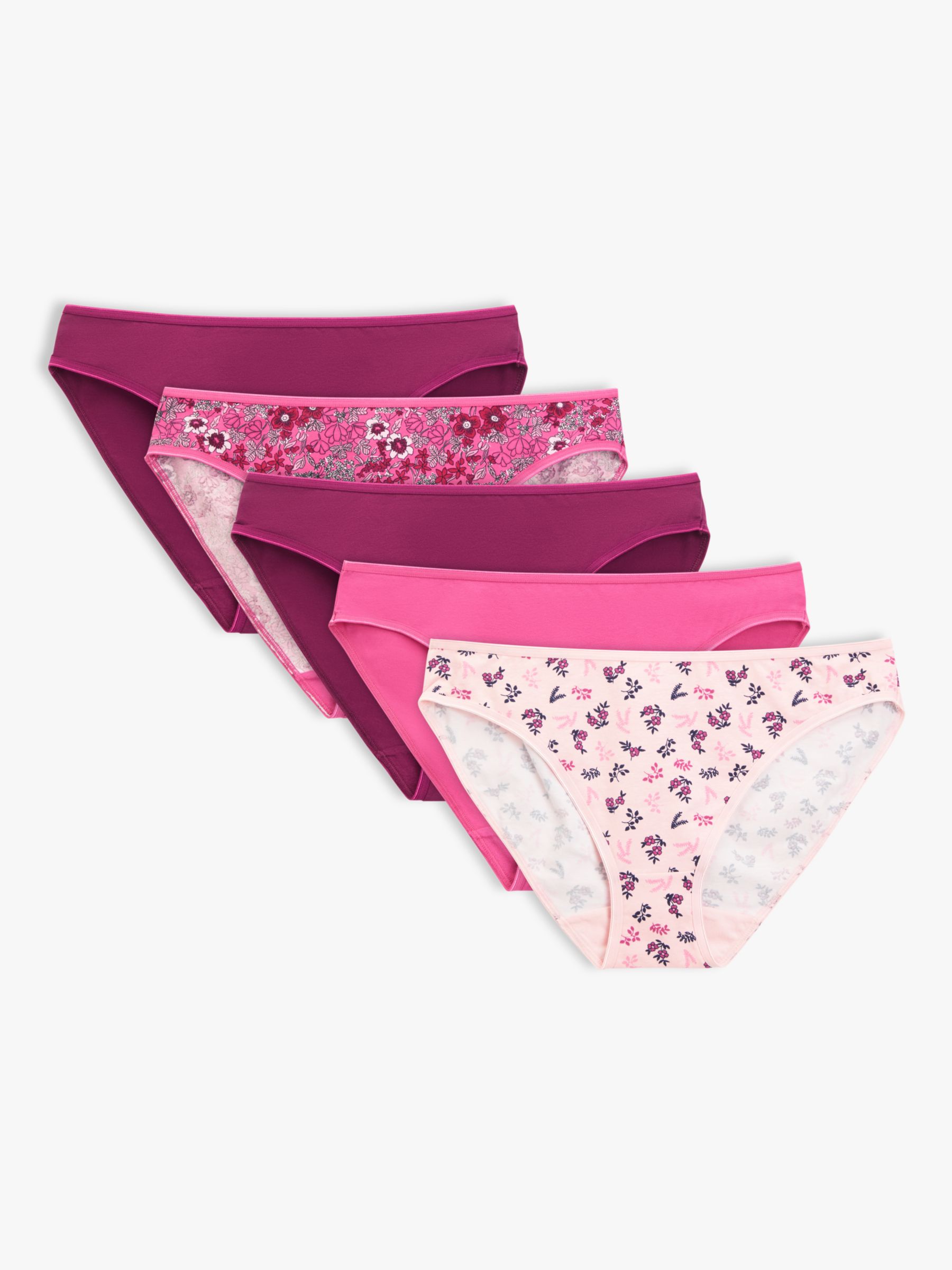 John Lewis ANYDAY Florals Cotton Bikini Knickers, Pack of 5, Pinks at ...