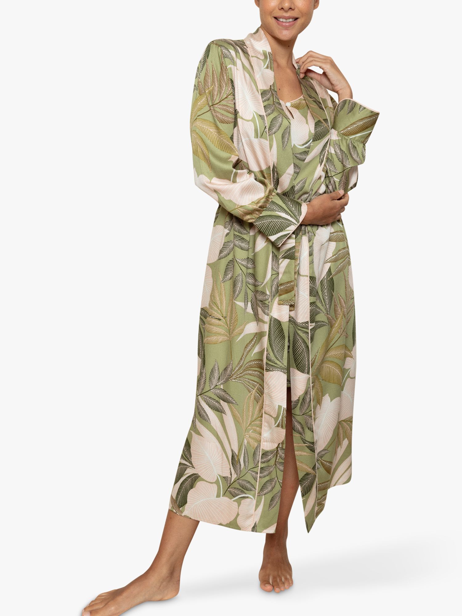 Fable & Eve Richmond Leaf Long Dressing Gown, Multi at John Lewis ...