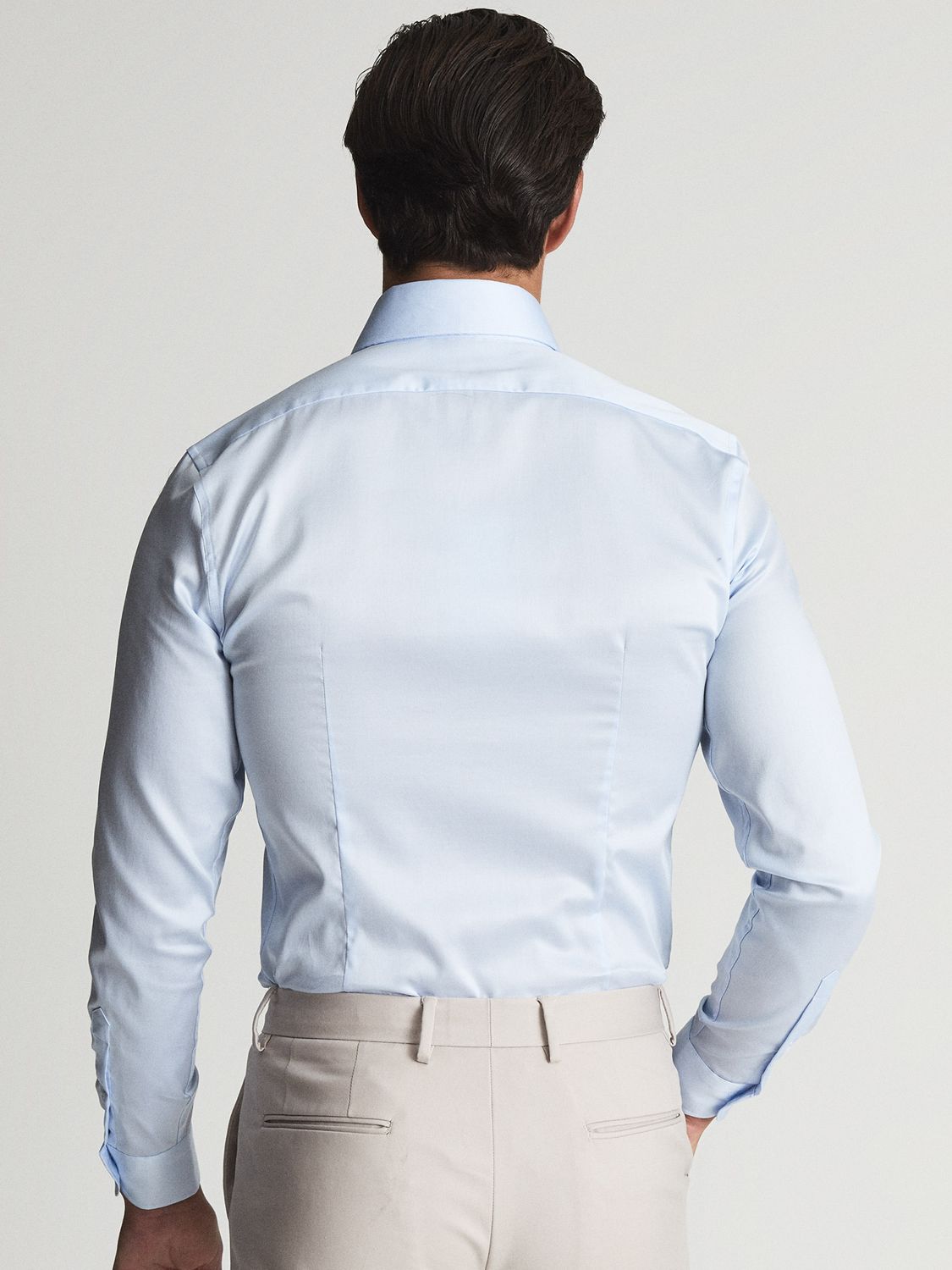 Reiss Frontier Stretch Satin Cotton Slim Fit Shirt, Blue, S