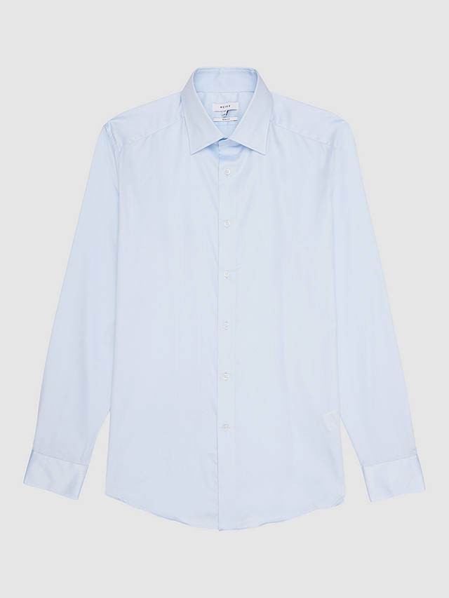 Reiss Frontier Stretch Satin Cotton Slim Fit Shirt, Blue