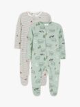 John Lewis Baby Bear Print Sleepsuit, Pack of 2, Green