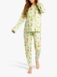 Chelsea Peers Maternity Leopard Print Long Pyjamas, Green/Multi