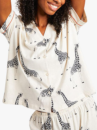 Chelsea Peers Giraffe Print Organic Cotton Pyjama Set, Cream