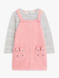 John Lewis Baby Bunny Cord Pinny Dress Set, Pink