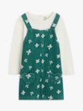 John Lewis Baby Jersey Top & Floral Corduroy Pinafore Dress Set, Green