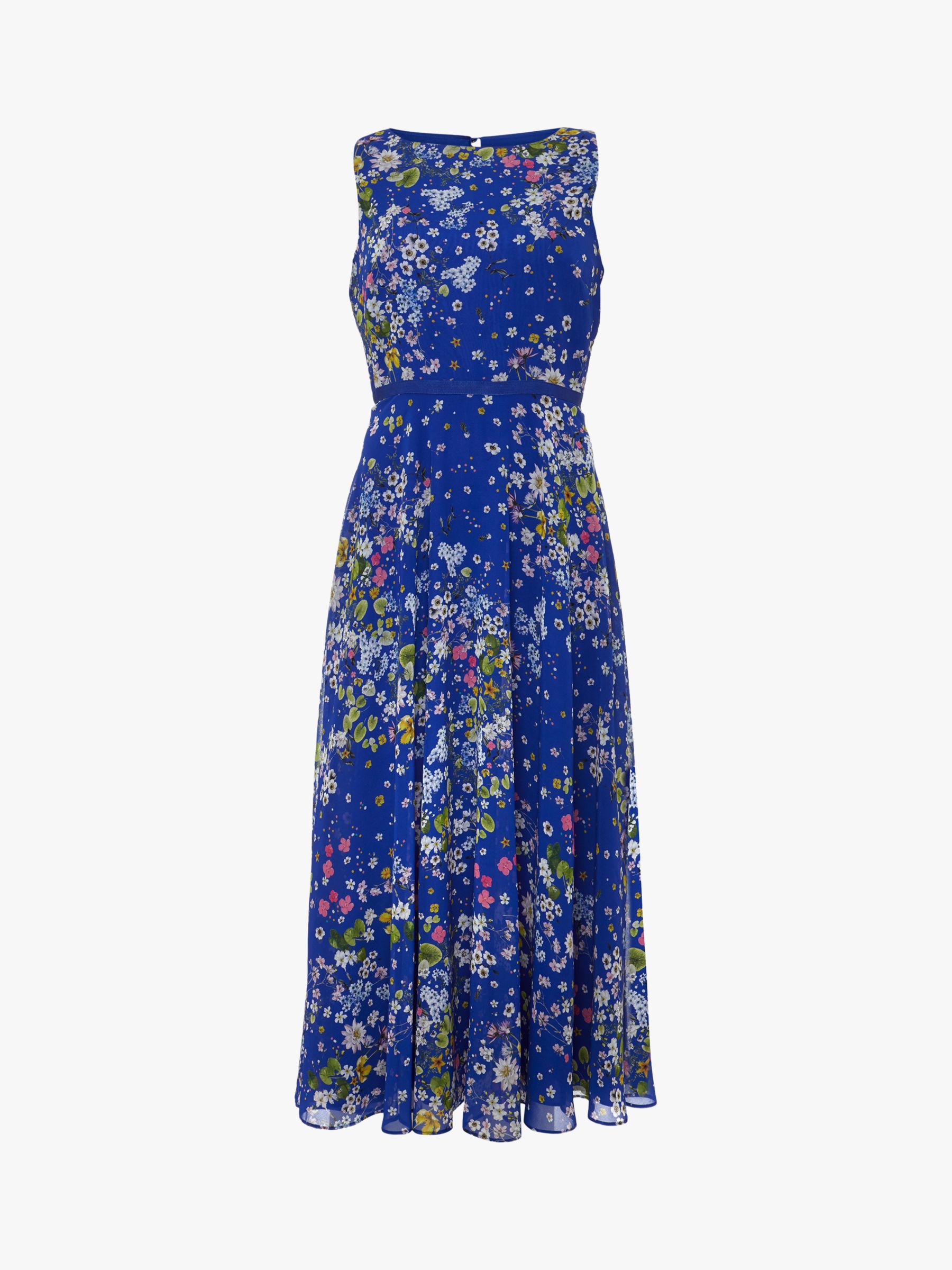 Hobbs Carly Floral Print Midi Dress, Cobalt Blue at John Lewis & Partners