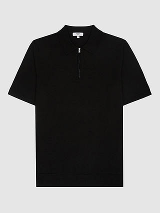 Reiss Maxwell Merino Zip Neck Polo Shirt, Black