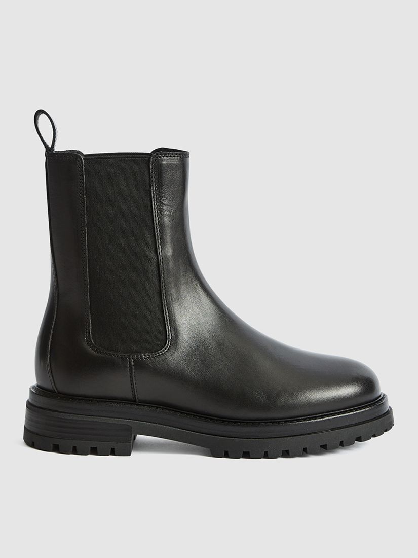 Reiss Thea Leather Chelsea Boots, Black at John Lewis & Partners