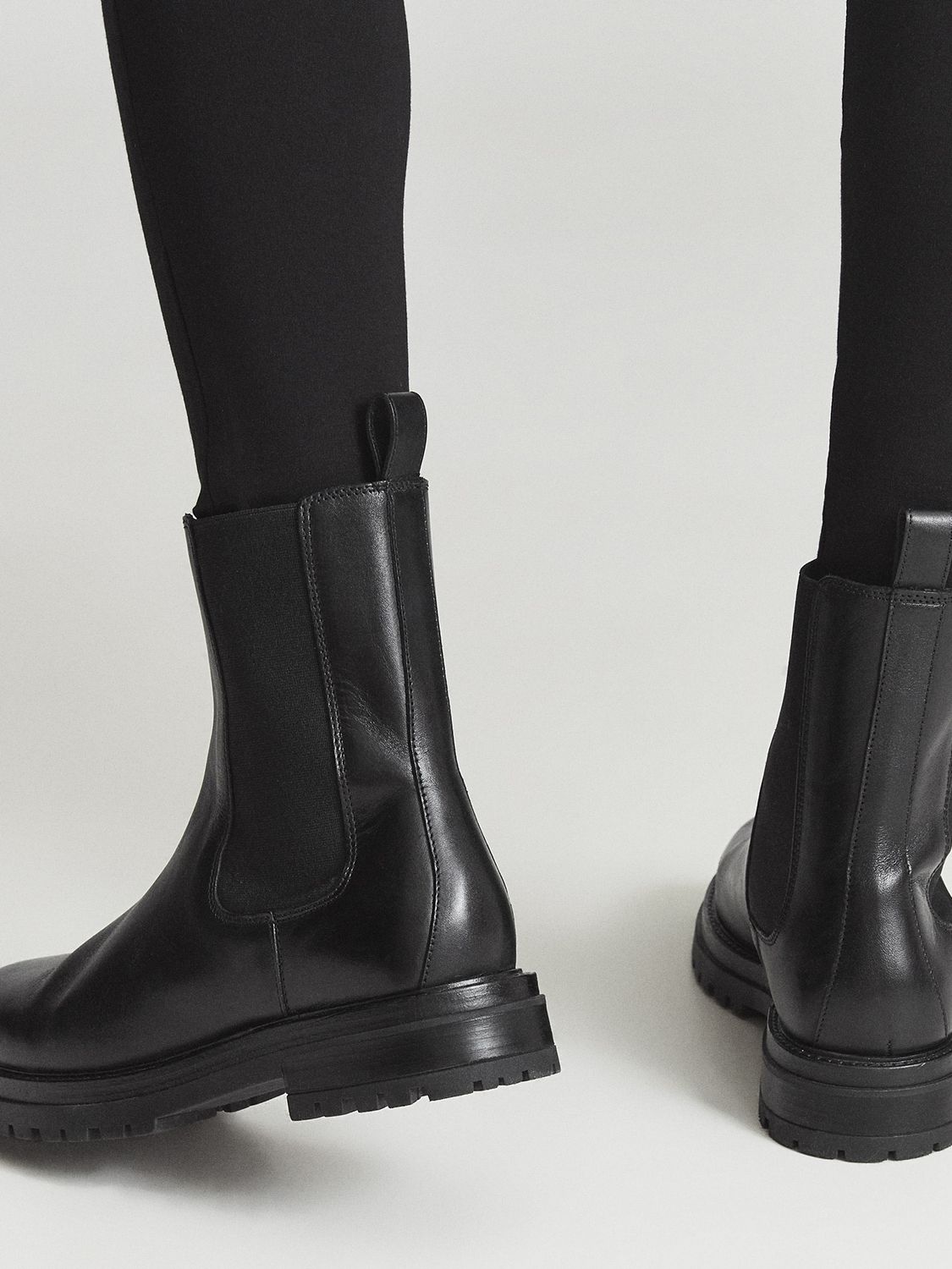 Reiss Thea Leather Chelsea Boots, Black at John Lewis & Partners