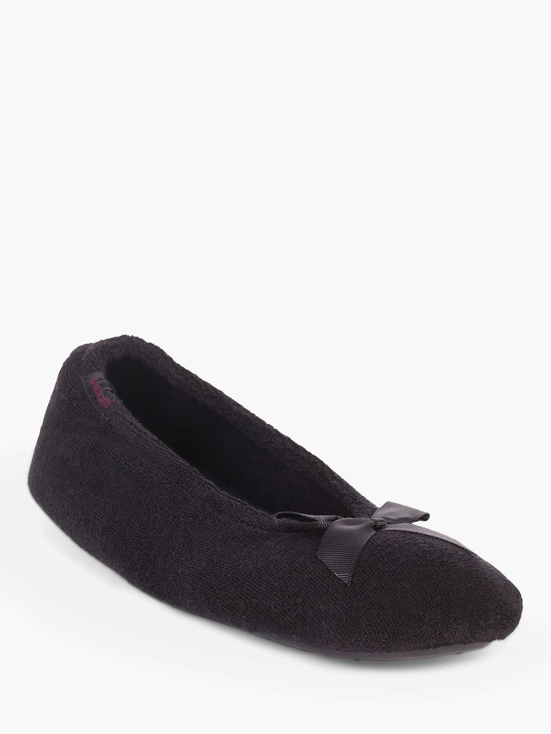 totes Terry Ballerina Slippers, Black, S