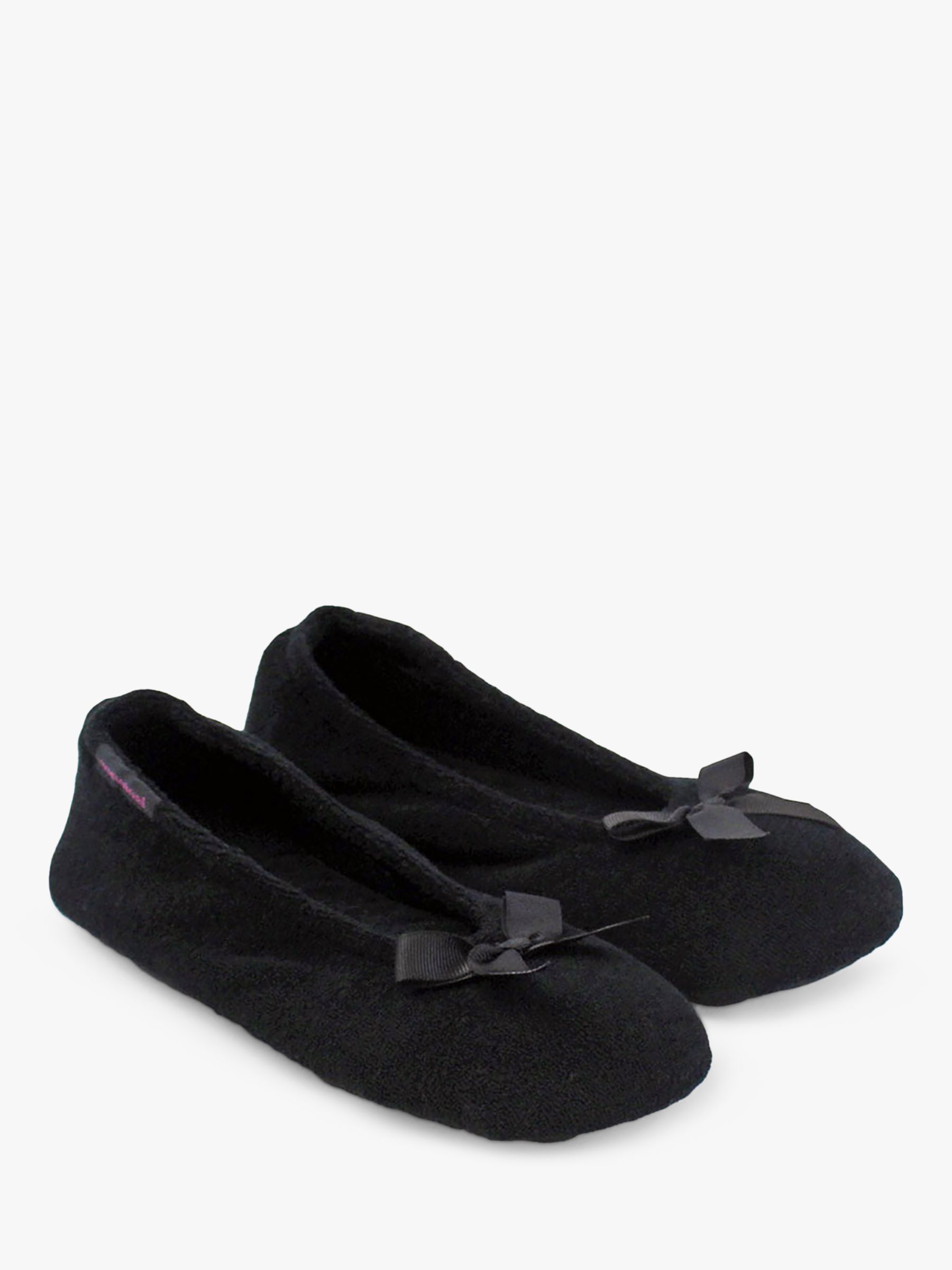 totes Terry Ballerina Slippers, Black, S