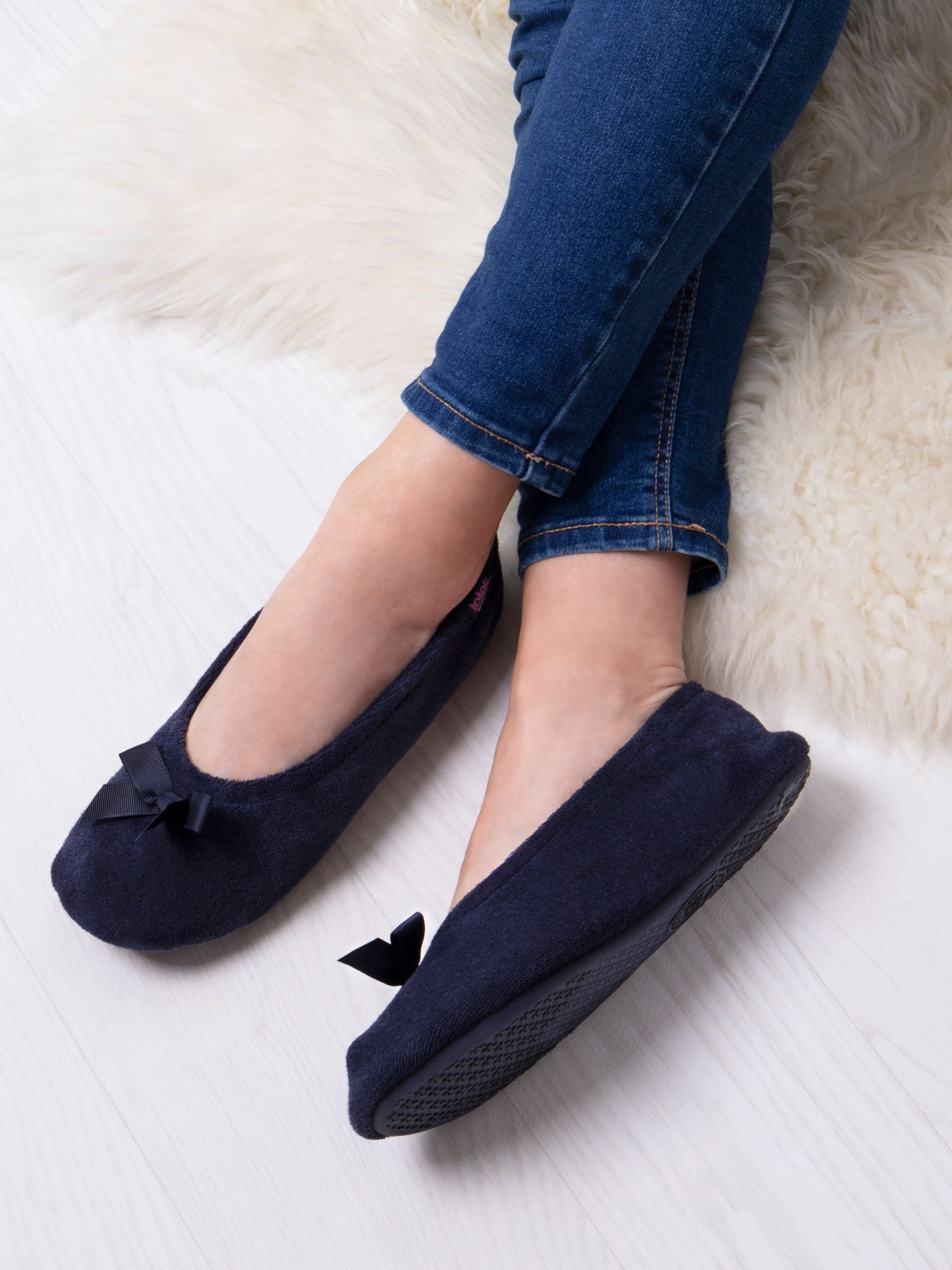 totes Terry Ballerina Slippers, Navy at John Lewis & Partners