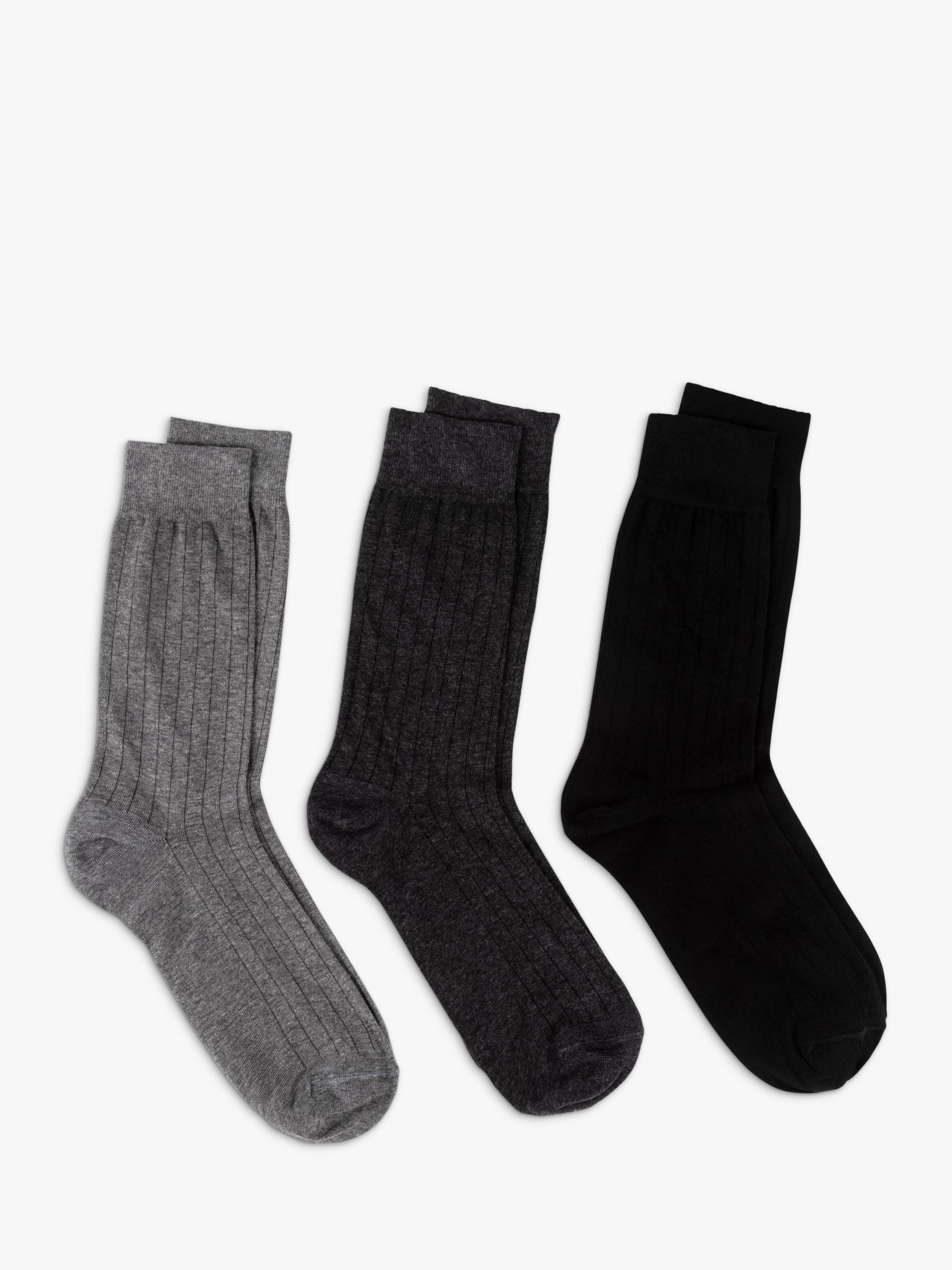 totes Italian Cotton Blend Ankle Socks, Pack of 3, Black/Grey at John ...