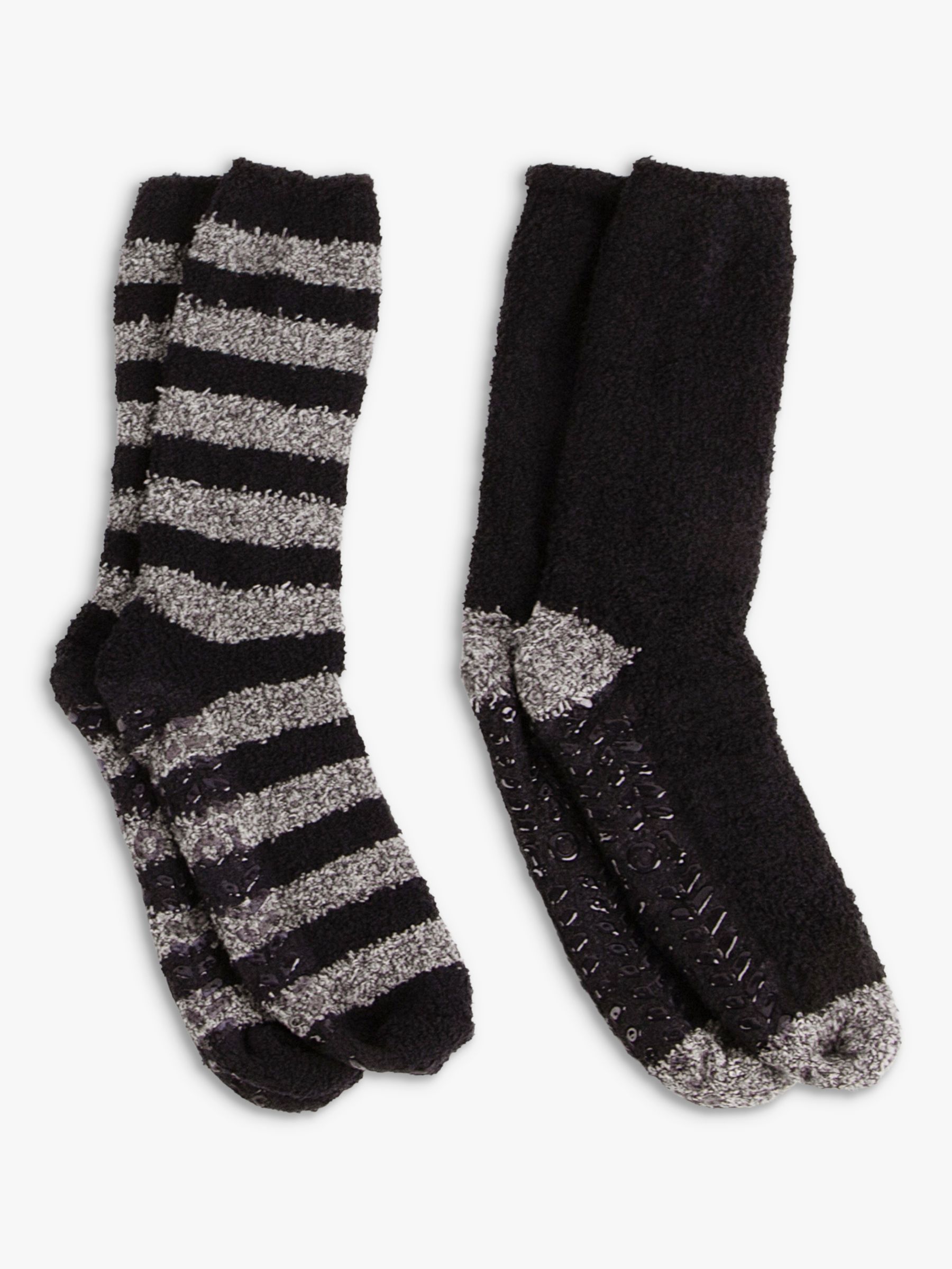 totes Supersoft Slipper Socks, Pack of 2, Black/Grey at John Lewis