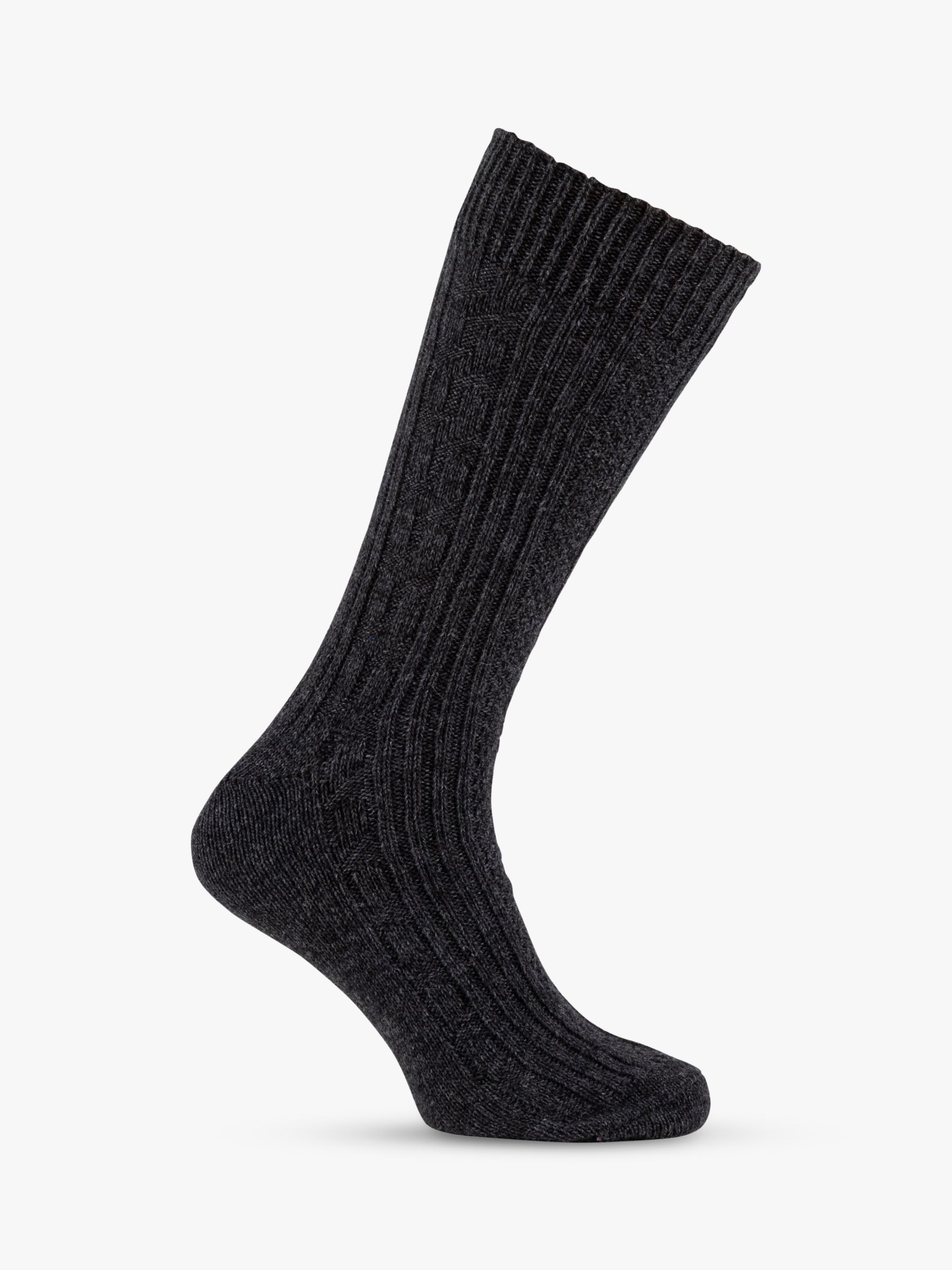 totes Cable Knit Socks, Pack of 2, Burgundy/Charcoal at John Lewis ...