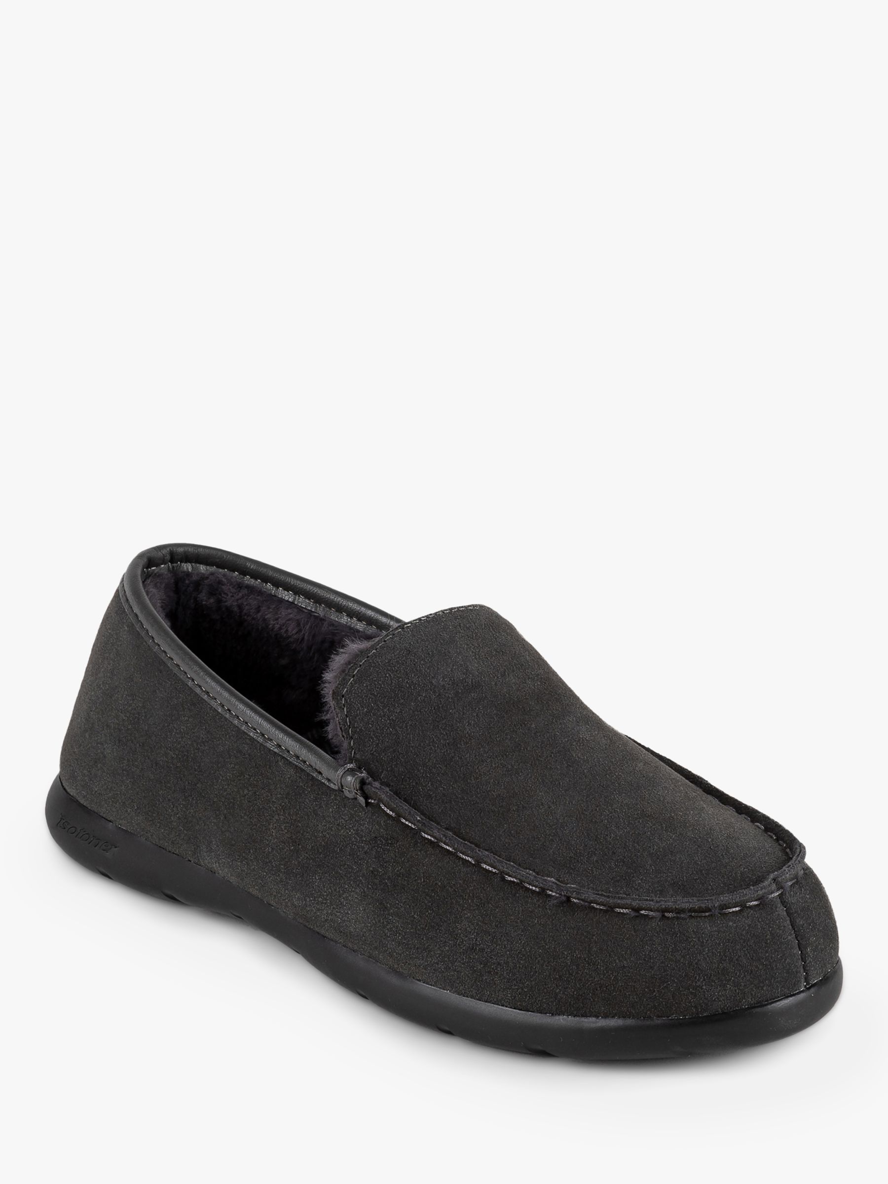 totes Suede Moccasin Slippers, Dark Grey at John Lewis & Partners